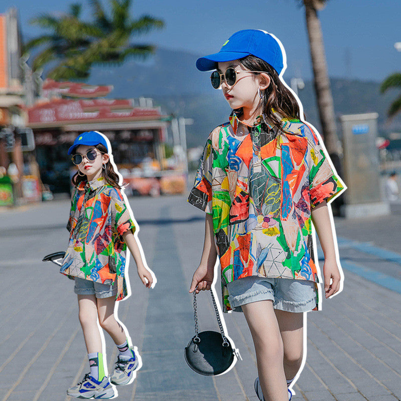 Children's Western-style Geometric Graffiti In Big Children's Shirts