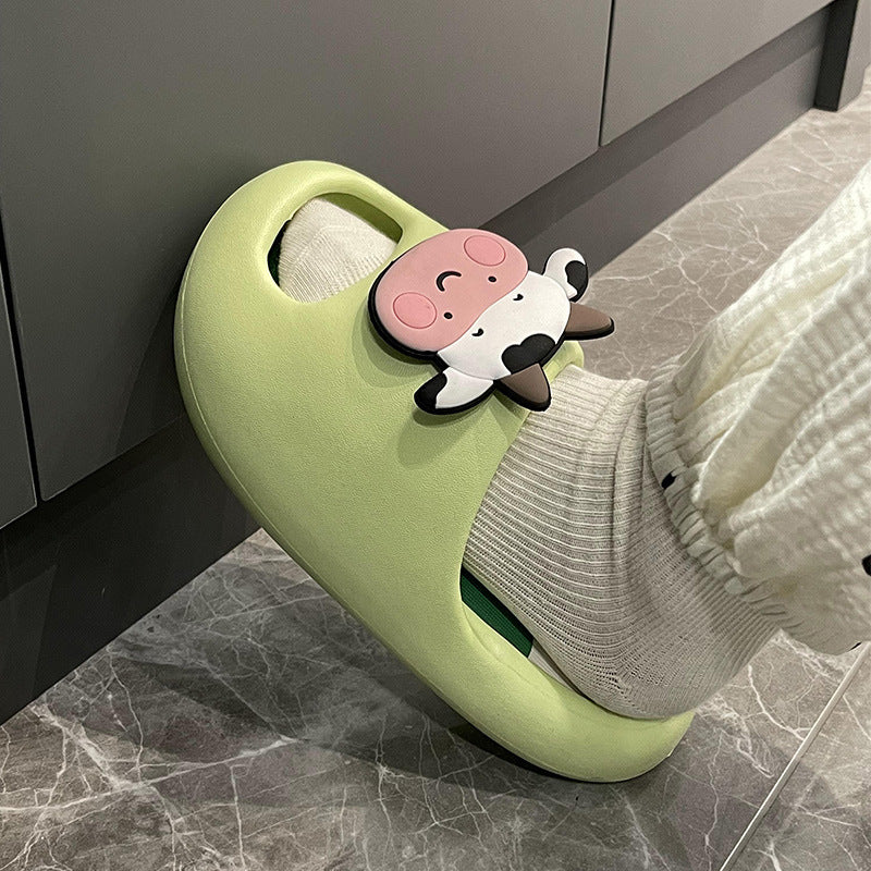 Cartoon Cow Girl Cute Baotou Wears Thick Sole Anti Slip Slippers Outside Home