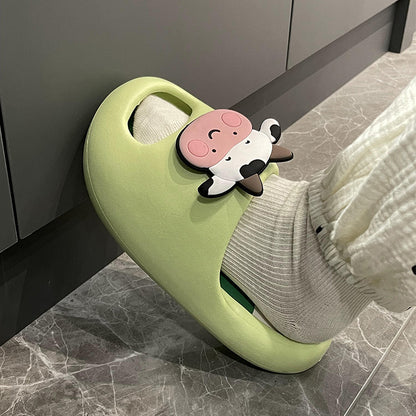 Cartoon Cow Girl Cute Baotou Wears Thick Sole Anti Slip Slippers Outside Home
