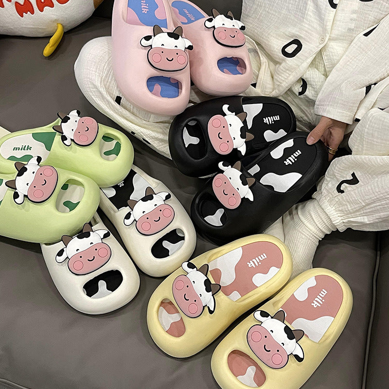 Cartoon Cow Girl Cute Baotou Wears Thick Sole Anti Slip Slippers Outside Home