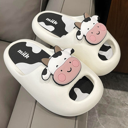 Cartoon Cow Girl Cute Baotou Wears Thick Sole Anti Slip Slippers Outside Home