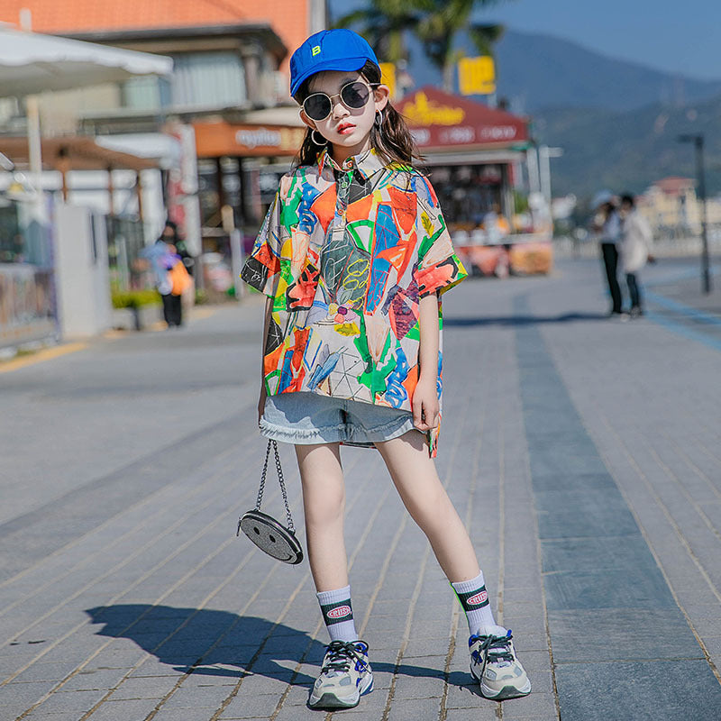 Children's Western-style Geometric Graffiti In Big Children's Shirts