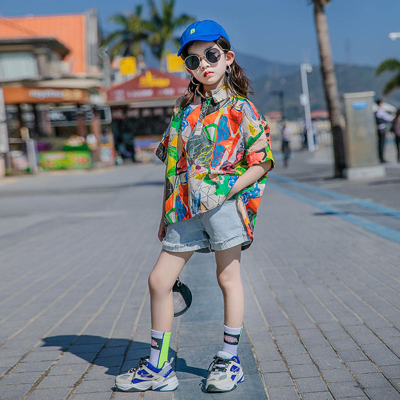 Children's Western-style Geometric Graffiti In Big Children's Shirts