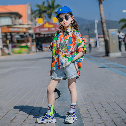 Children's Western-style Geometric Graffiti In Big Children's Shirts
