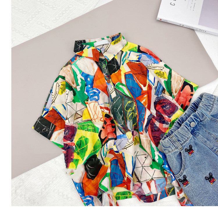 Children's Western-style Geometric Graffiti In Big Children's Shirts