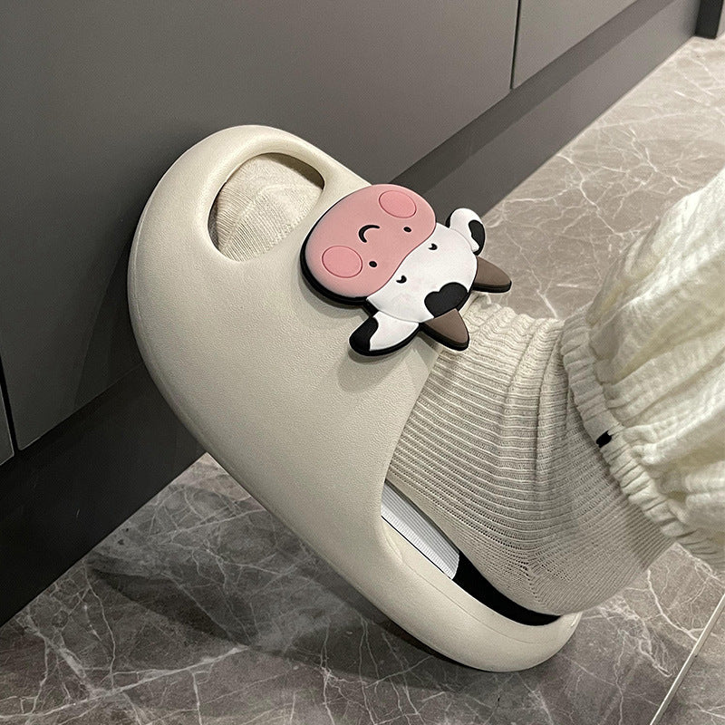 Cartoon Cow Girl Cute Baotou Wears Thick Sole Anti Slip Slippers Outside Home