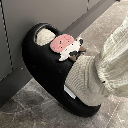 Cartoon Cow Girl Cute Baotou Wears Thick Sole Anti Slip Slippers Outside Home
