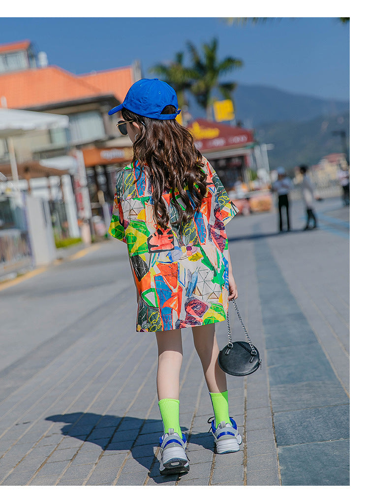 Children's Western-style Geometric Graffiti In Big Children's Shirts