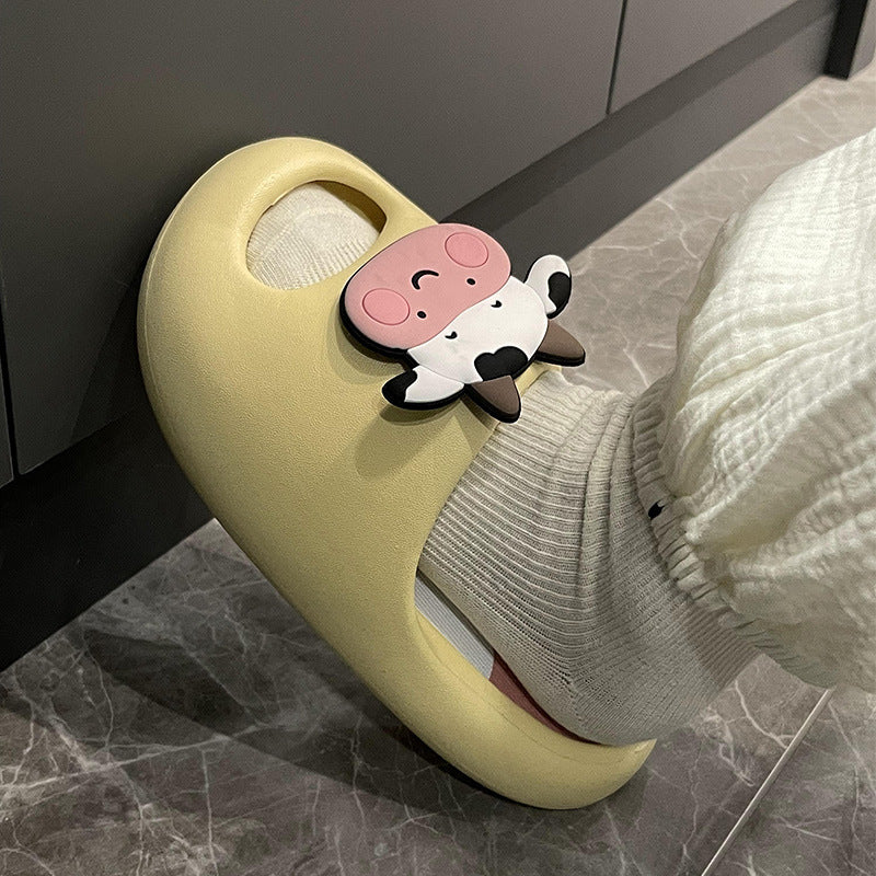 Cartoon Cow Girl Cute Baotou Wears Thick Sole Anti Slip Slippers Outside Home