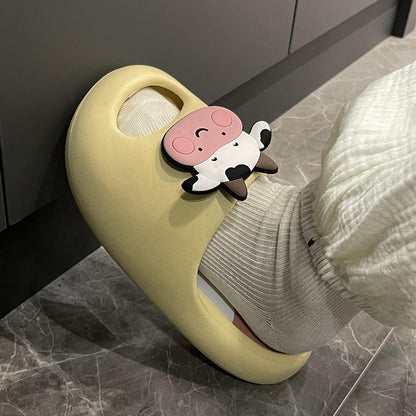 Cartoon Cow Girl Cute Baotou Wears Thick Sole Anti Slip Slippers Outside Home